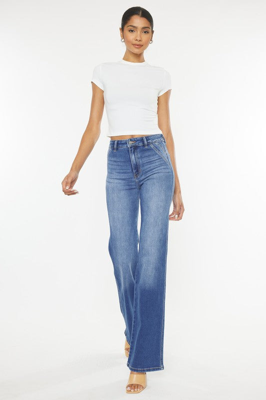 Kancan Ultra High Rise Holly Flare Jeans in medium stone wash with a stylish flare leg design.