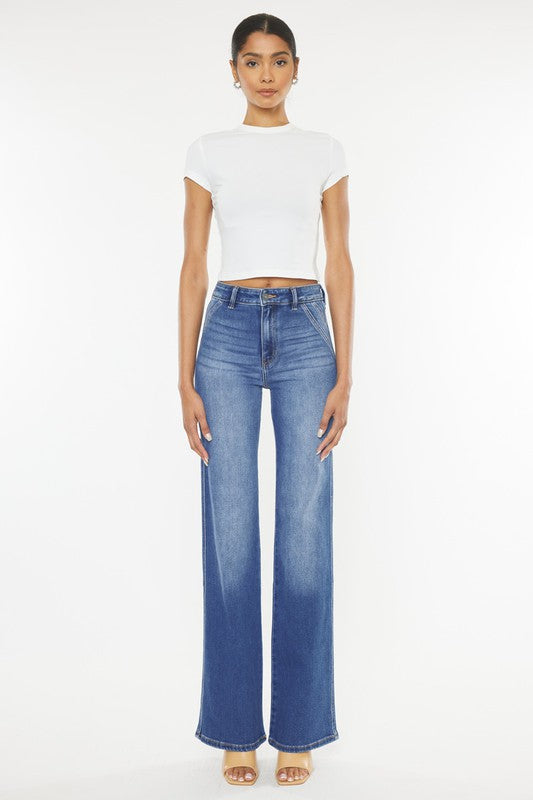 Kancan Ultra High Rise Holly Flare Jeans in medium stone wash with a stylish flare leg design.