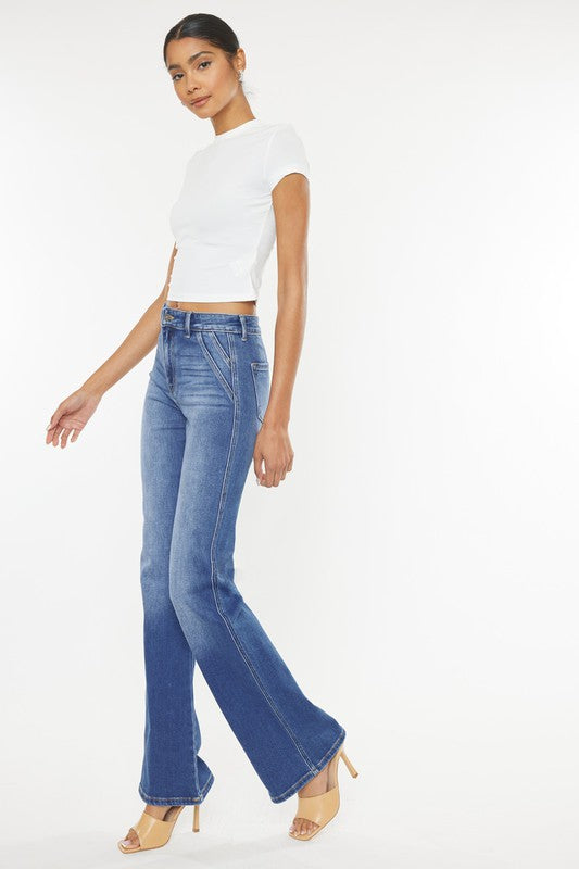 Kancan Ultra High Rise Holly Flare Jeans in medium stone wash with a stylish flare leg design.