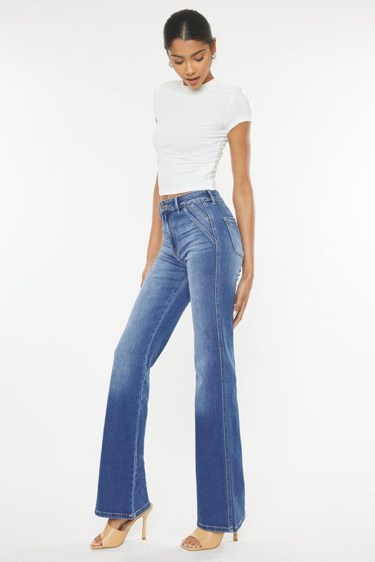 Kancan Ultra High Rise Holly Flare Jeans in medium stone wash with a stylish flare leg design.