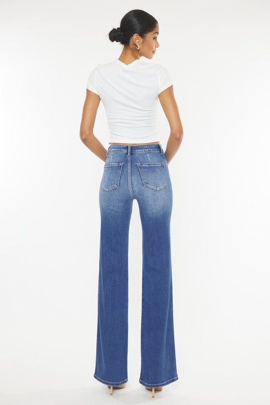 Kancan Ultra High Rise Holly Flare Jeans in medium stone wash with a stylish flare leg design.