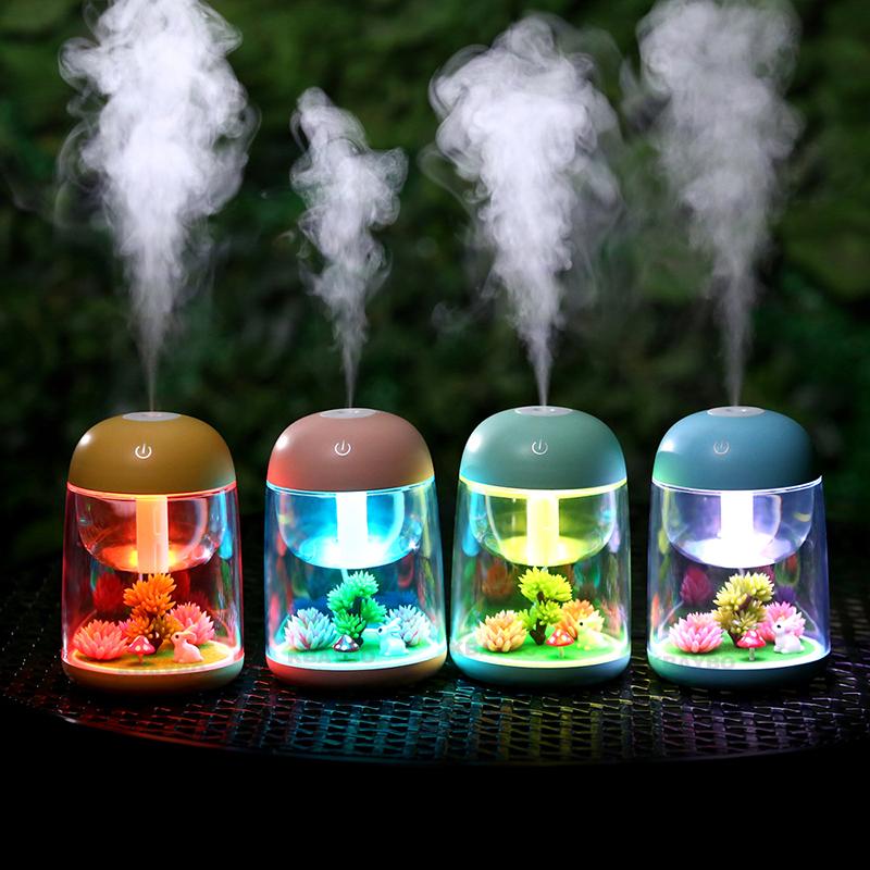 KBAYBO 180ml Mini Ultrasonic Air Aroma Humidifier in berry blue color with LED lights, designed for home use.