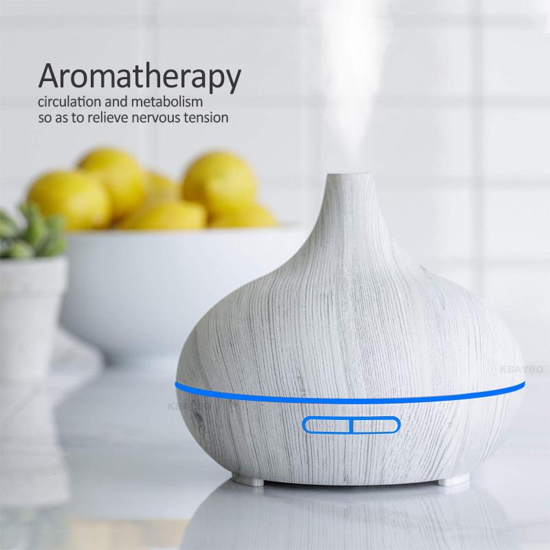 KBAYBO 300ml Electric Humidifier in white, featuring ultrasonic mist technology and 7 LED colors for aromatherapy and air purification.