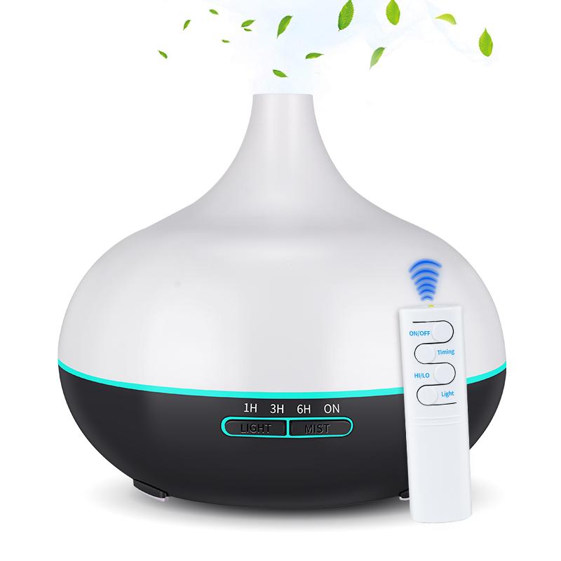 KBAYBO 550ml USB Aroma Diffuser in white with 7 color-changing LED lights, designed for home and office use.