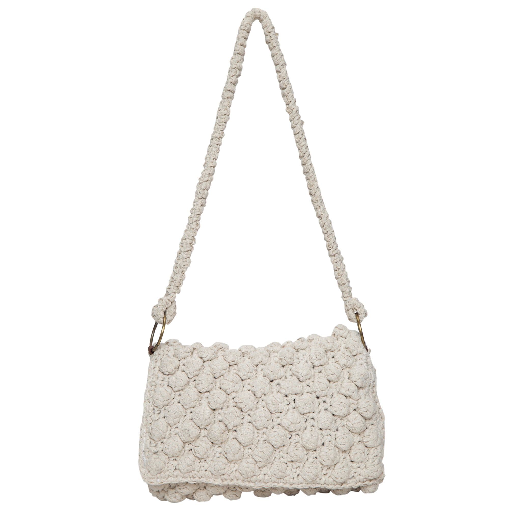 Kelly Pristine VARUARA White Crochet Shoulder Bag showcasing intricate crochet design and spacious interior, perfect for any occasion.