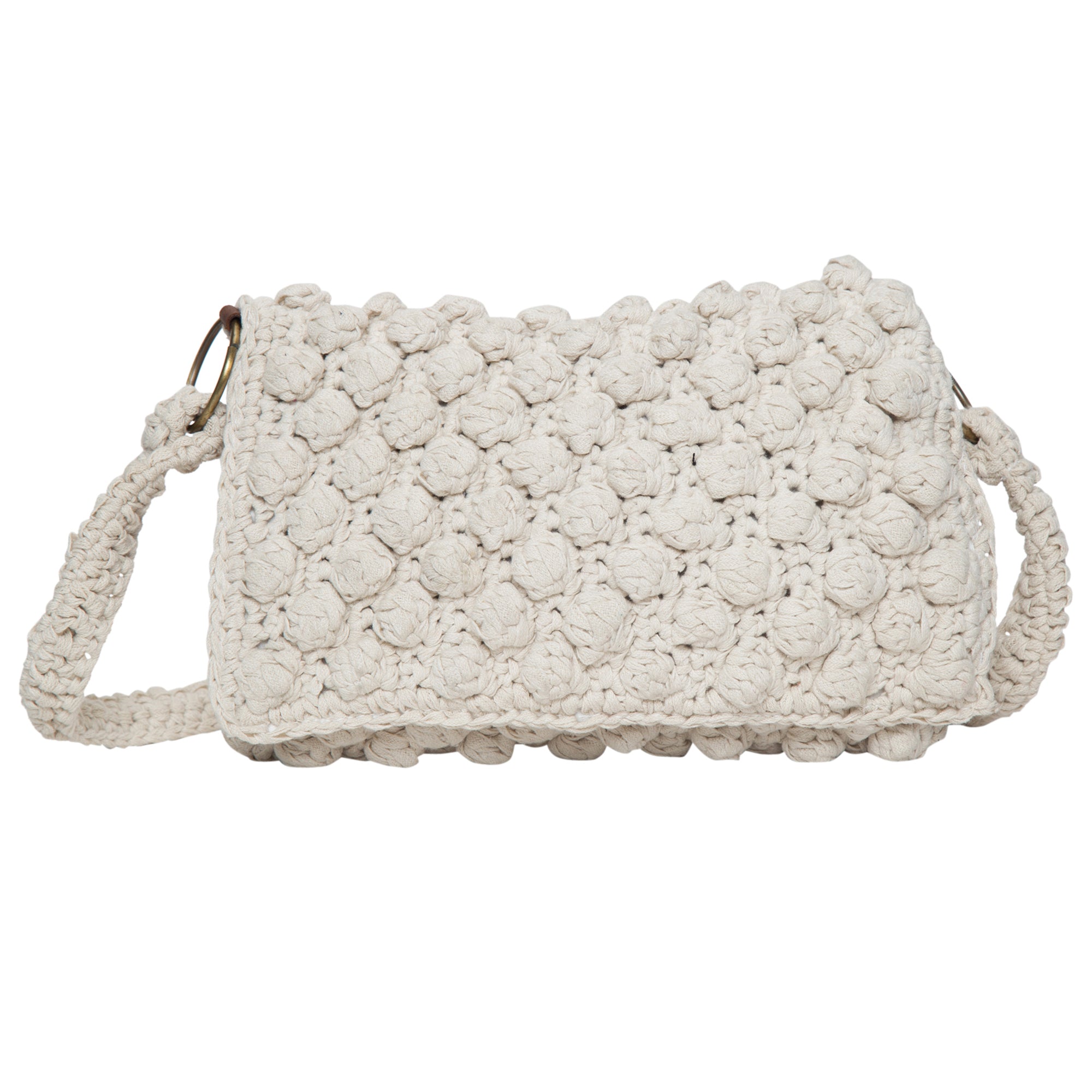 Kelly Pristine VARUARA White Crochet Shoulder Bag showcasing intricate crochet design and spacious interior, perfect for any occasion.