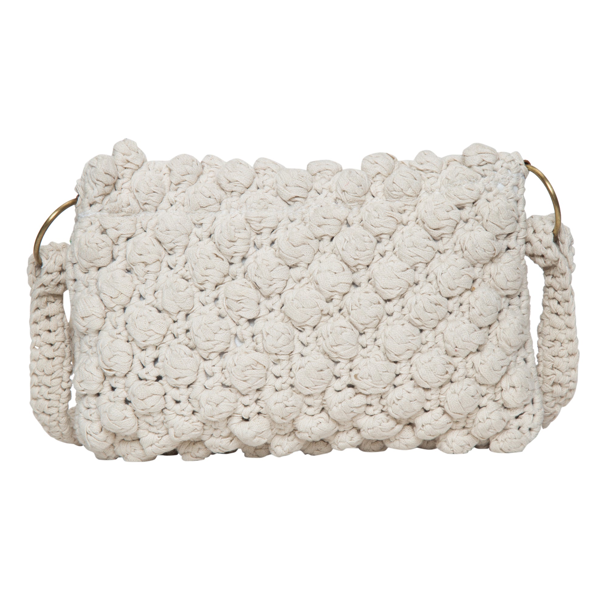 Kelly Pristine VARUARA White Crochet Shoulder Bag showcasing intricate crochet design and spacious interior, perfect for any occasion.