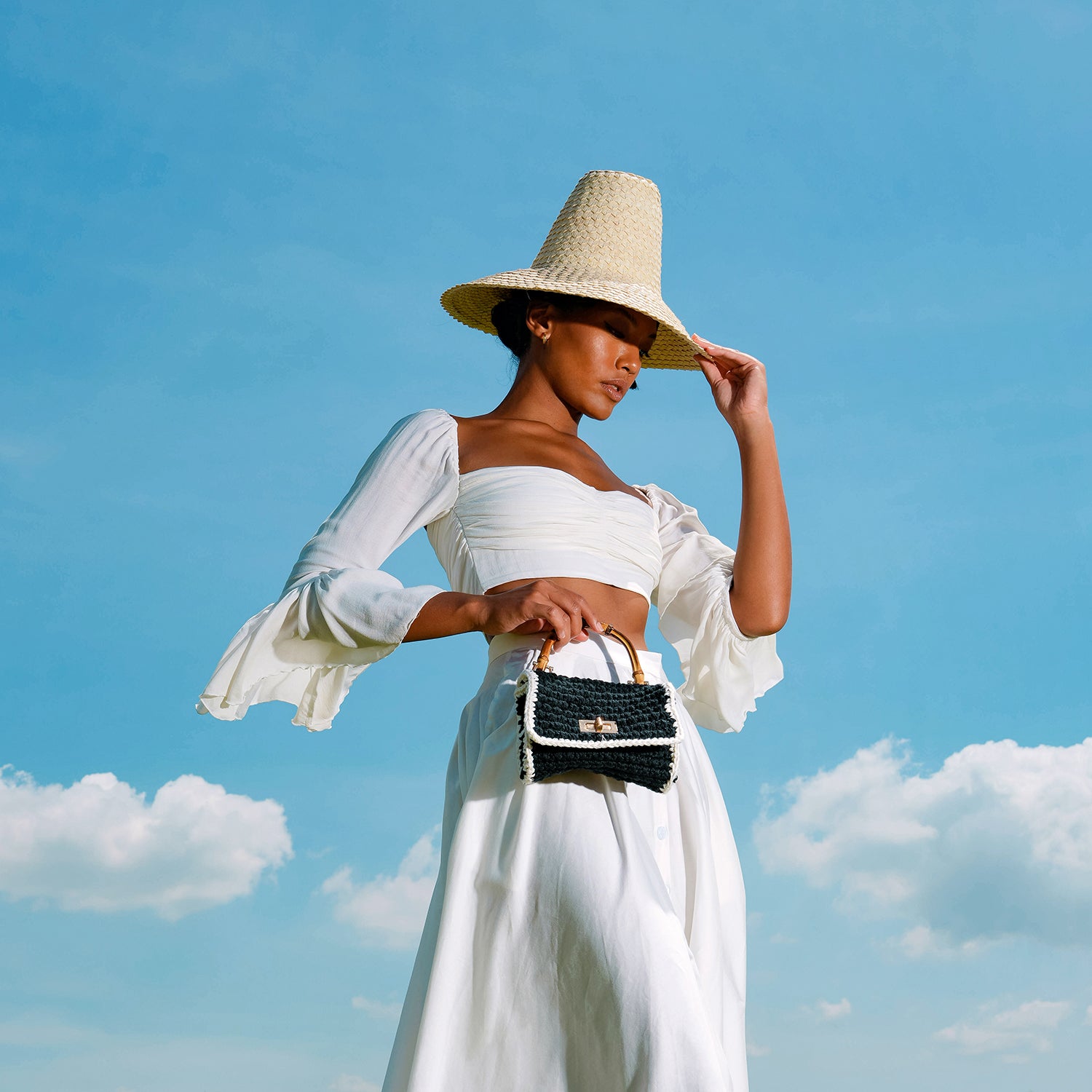 KEMALA Palm Straw Hat in Nude with wide brim and high crown, perfect for summer sun protection.