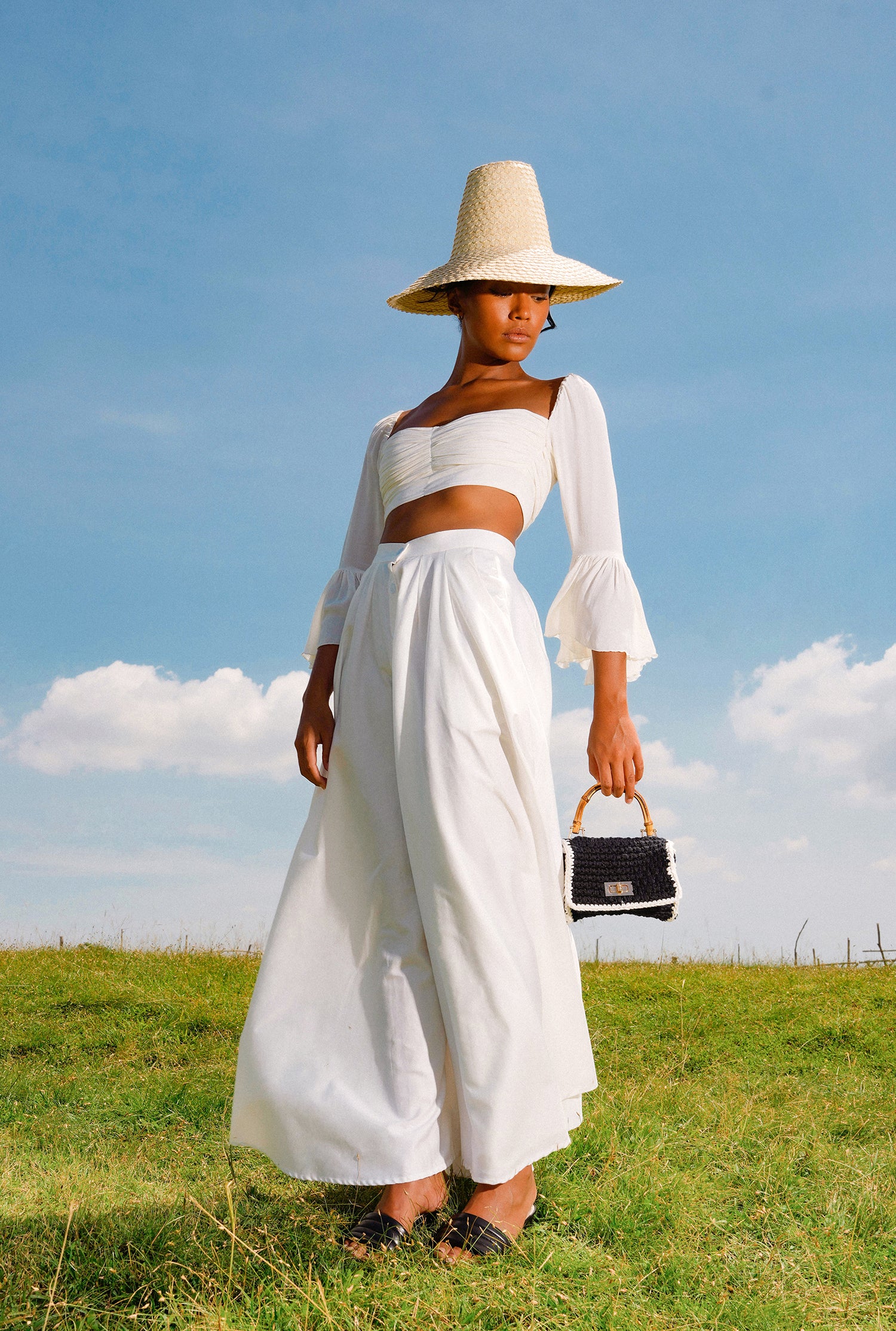 KEMALA Palm Straw Hat in Nude with wide brim and high crown, perfect for summer sun protection.