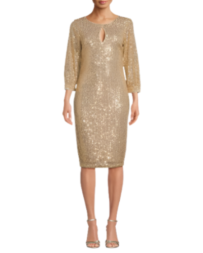 KENSIE 3/4 Sleeve Sequin Sheath Dress featuring elegant sequins, round neck, and stylish 3/4 sleeves.