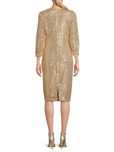 KENSIE 3/4 Sleeve Sequin Sheath Dress featuring elegant sequins, round neck, and stylish 3/4 sleeves.