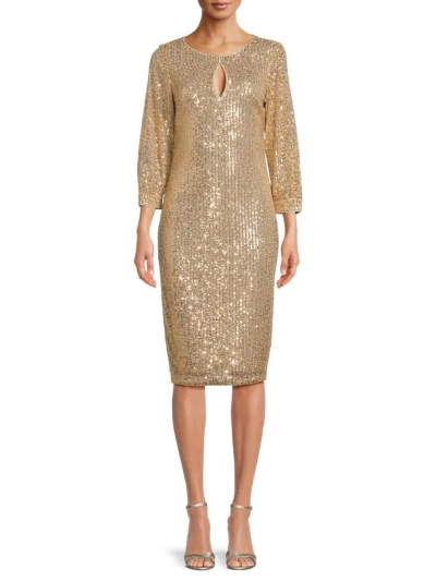 KENSIE 3/4 Sleeve Sequin Sheath Dress featuring elegant sequins, round neck, and stylish 3/4 sleeves.