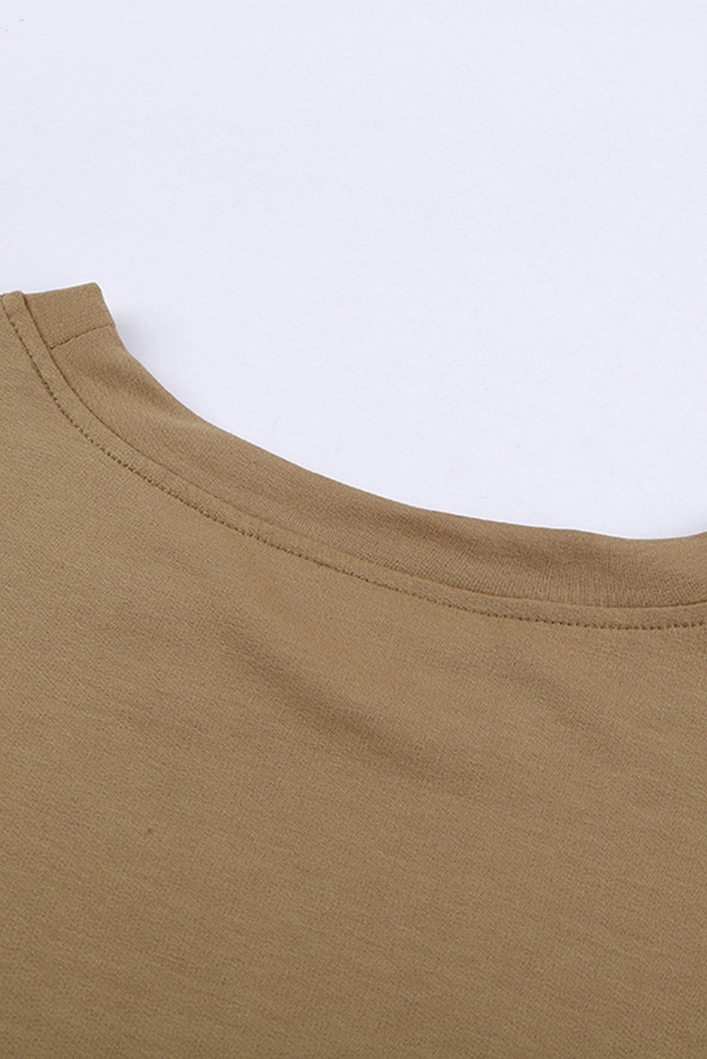 Khaki crew neck long sleeve sweatshirt displayed on a mannequin, showcasing its relaxed fit and stylish design.