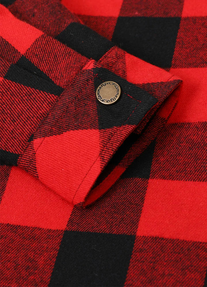 Kid's Full Zip Quilted Lined Flannel Jacket in a vibrant color, featuring a quilted lining, snap button cuffs, and multiple pockets.