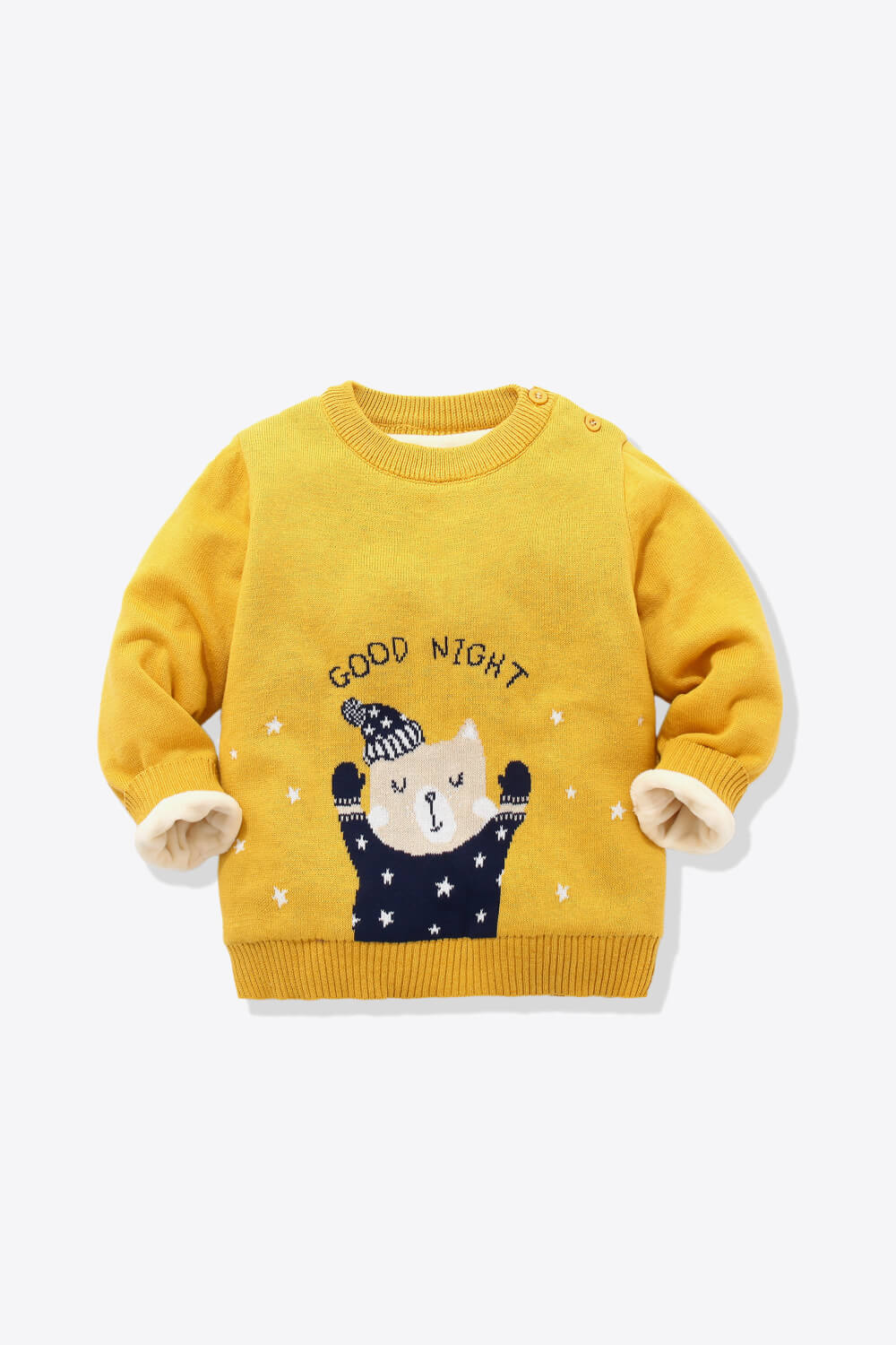 Kids GOOD NIGHT Graphic Fleece Lined Sweater in vibrant colors, featuring a playful graphic design, perfect for ages 1-6 years.