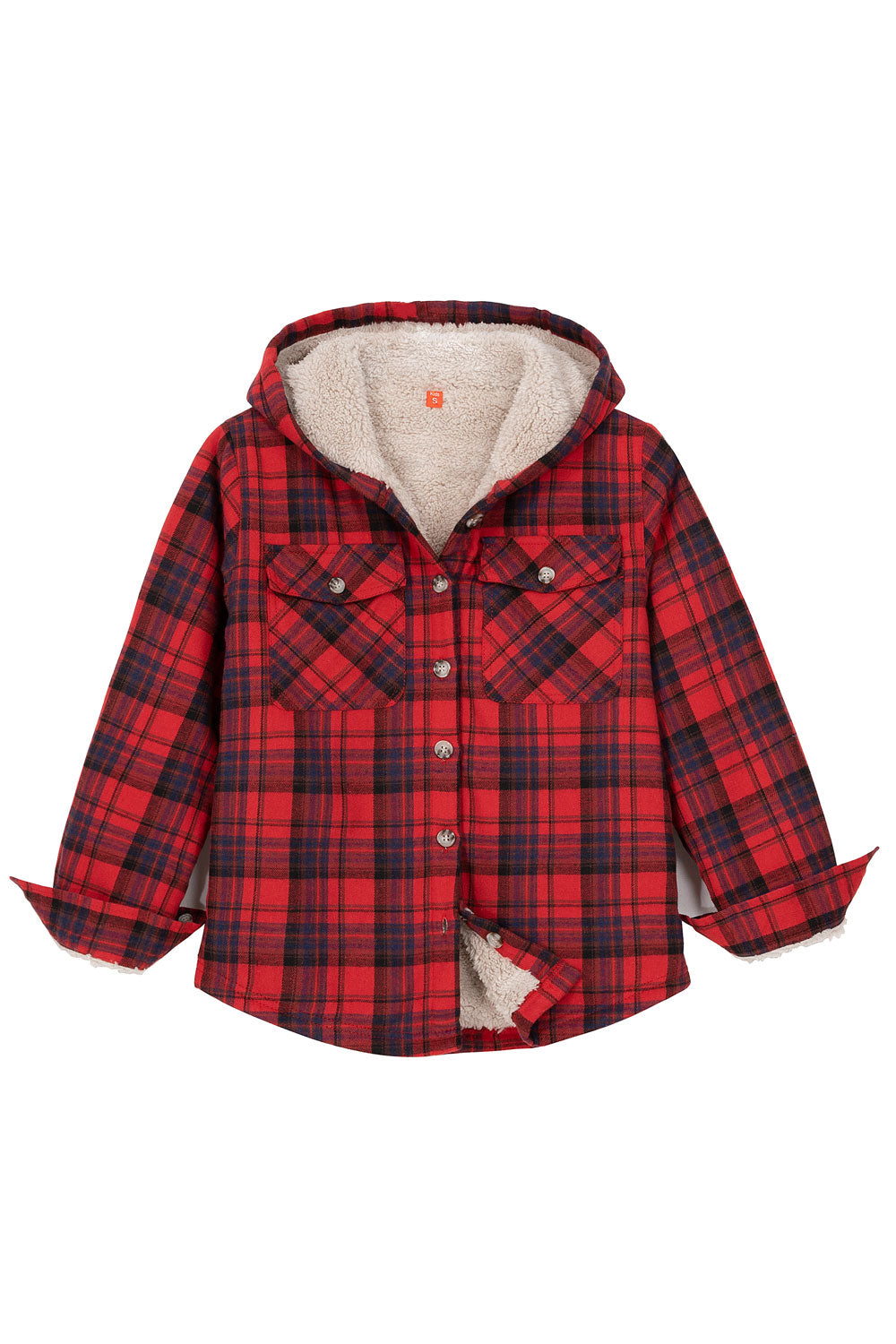 Kids Matching Family Buffalo Red Hooded Plaid Flannel Shirt Jacket in vibrant red plaid pattern, perfect for family outings.