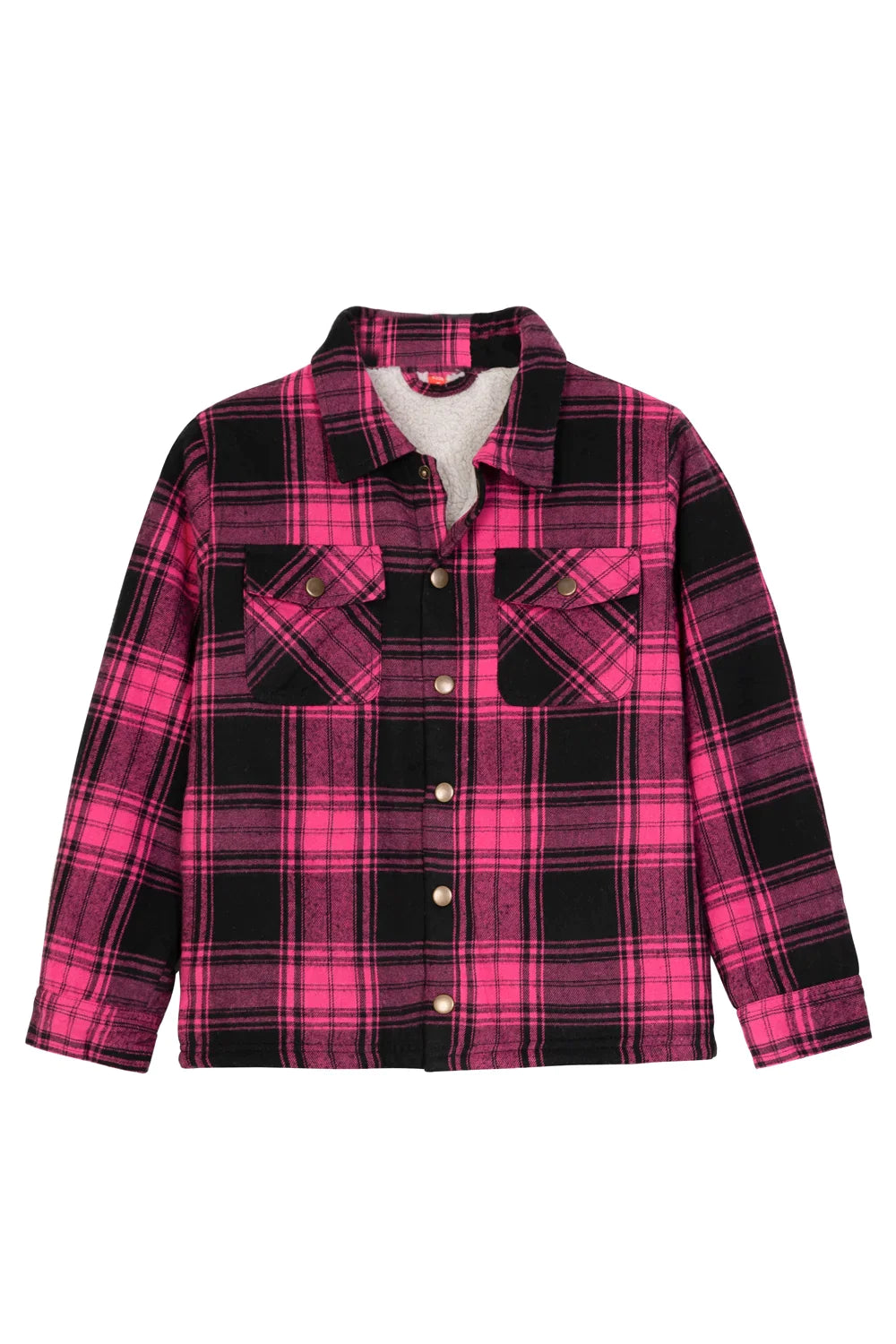 Kids Matching Family Pink Plaid Flannel Shacket displayed on a hanger, showcasing its soft fabric and stylish plaid design.