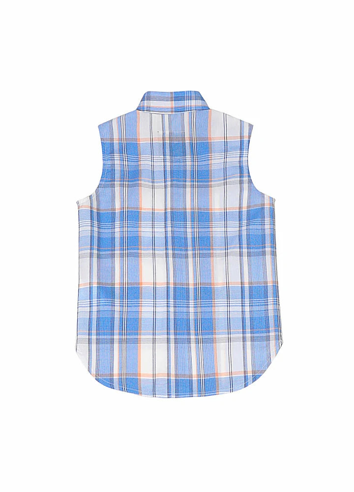 Kid's Western Snap Plaid Vest in soft cotton with vintage pearl buttons and chest pockets.