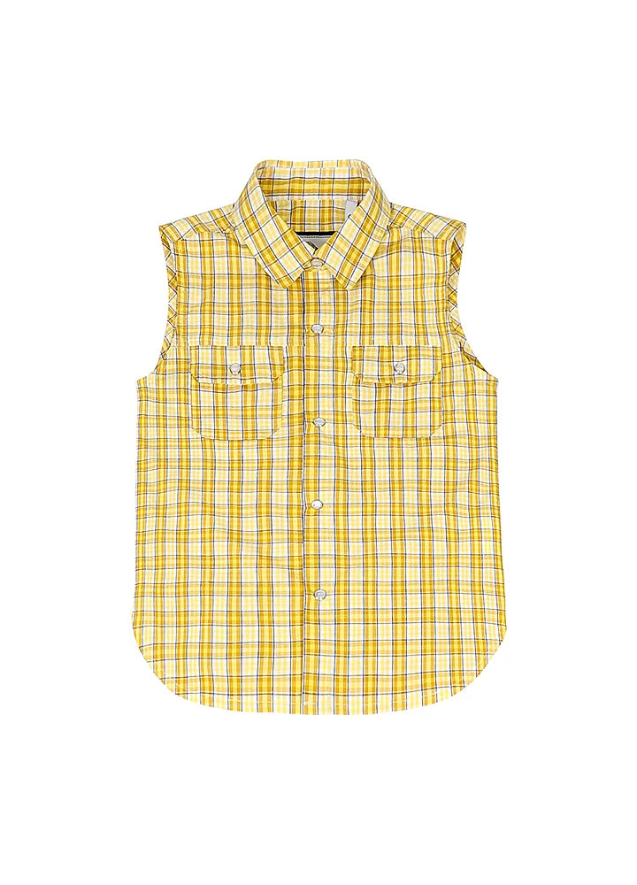 Kid's Western Snap Plaid Vest in soft cotton with vintage pearl buttons and chest pockets.