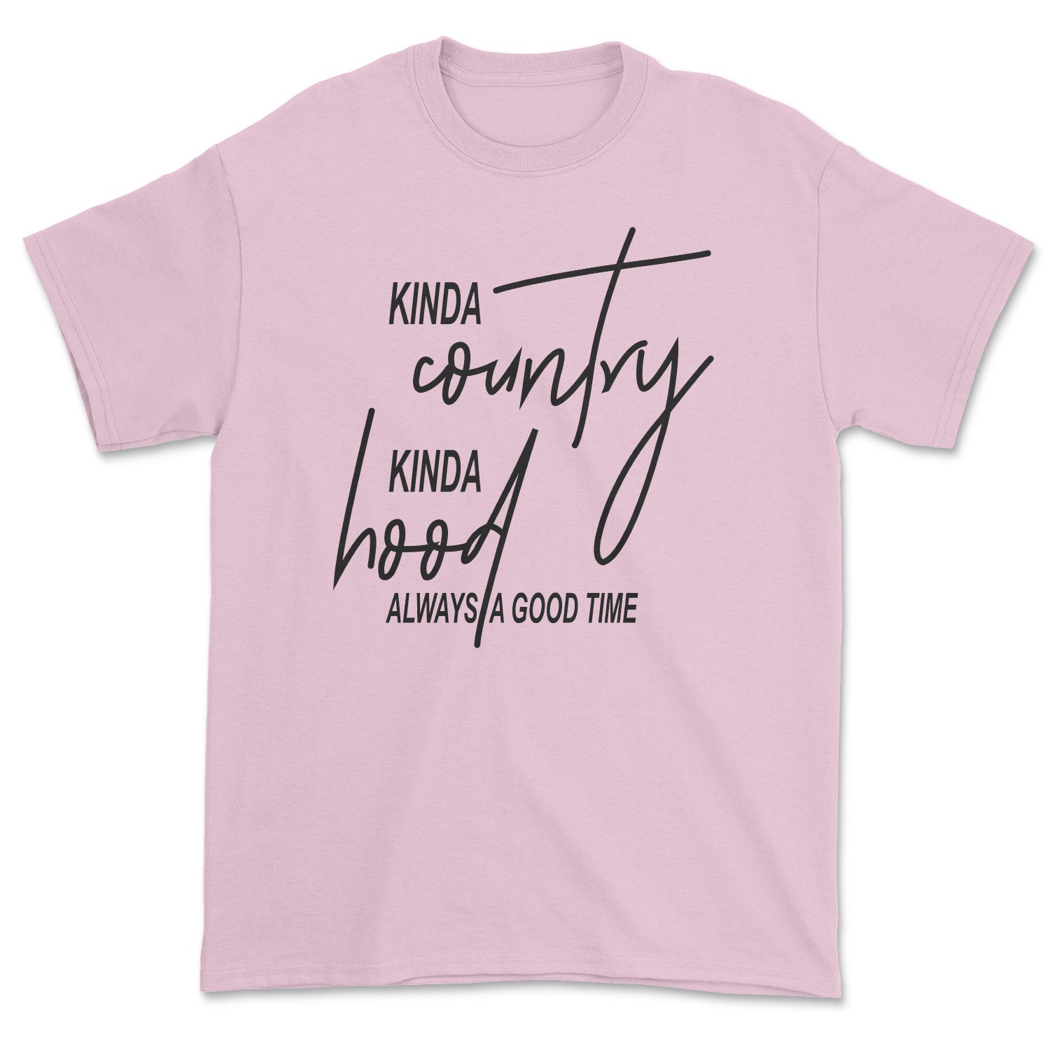 Kinda Country Kinda Hood Tee featuring a catchy slogan, designed for unisex fit, made in the USA.