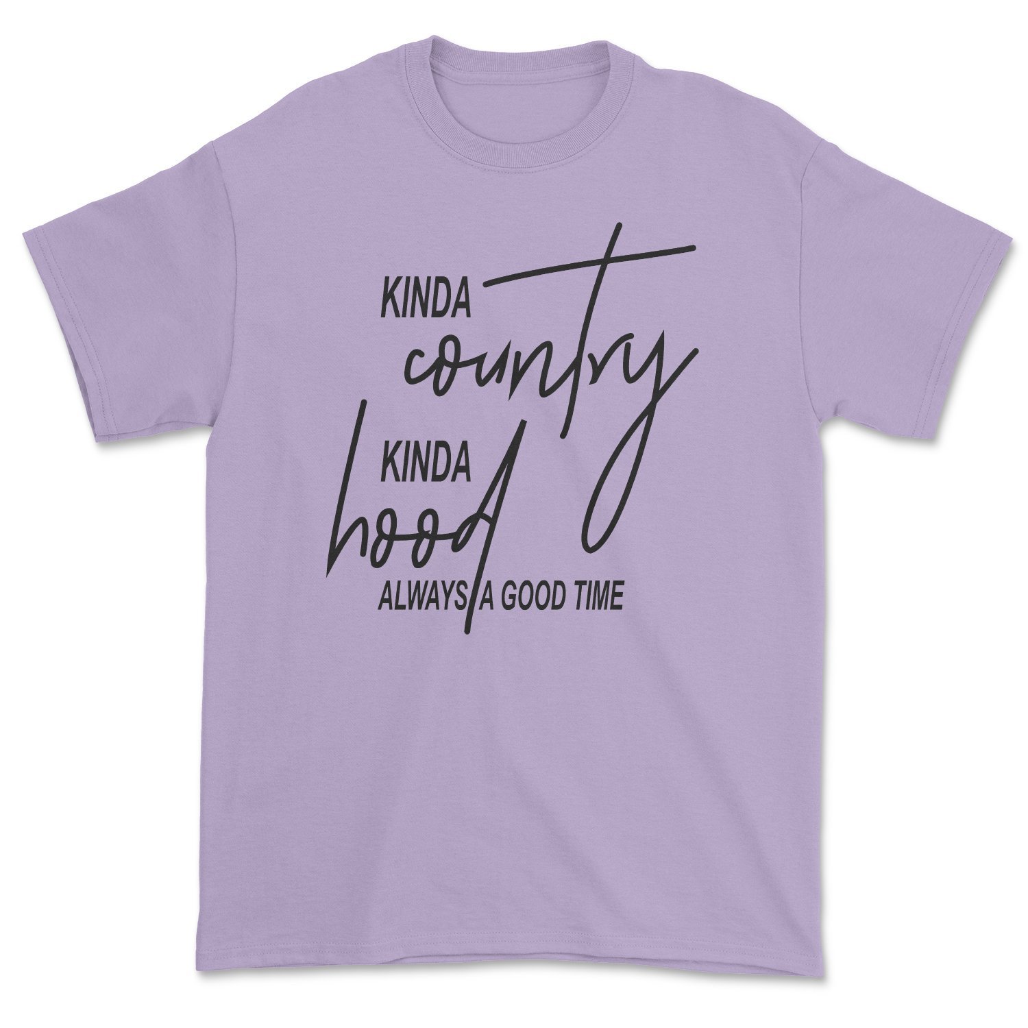 Kinda Country Kinda Hood Tee featuring a catchy slogan, designed for unisex fit, made in the USA.