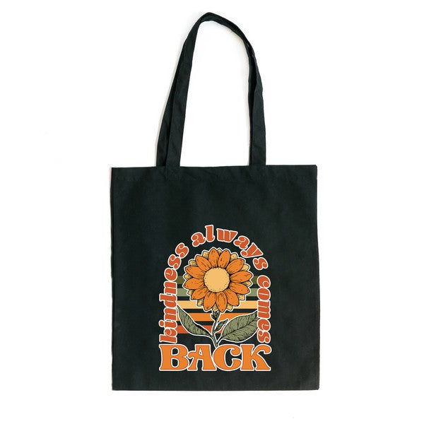 Colorful retro flower design canvas tote bag, perfect for everyday use.