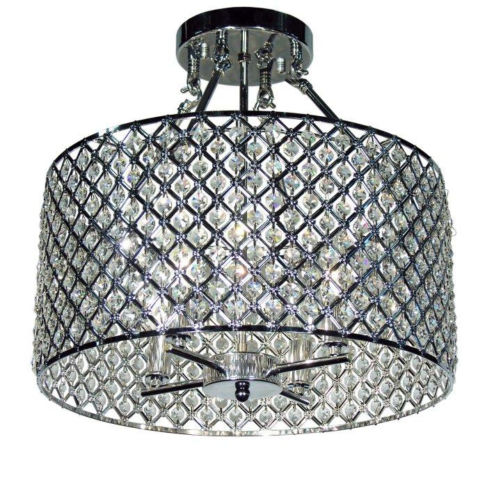 Kirsten Crystal Semi-Flush Mount light fixture featuring a round design with chrome finish and crystal accents.