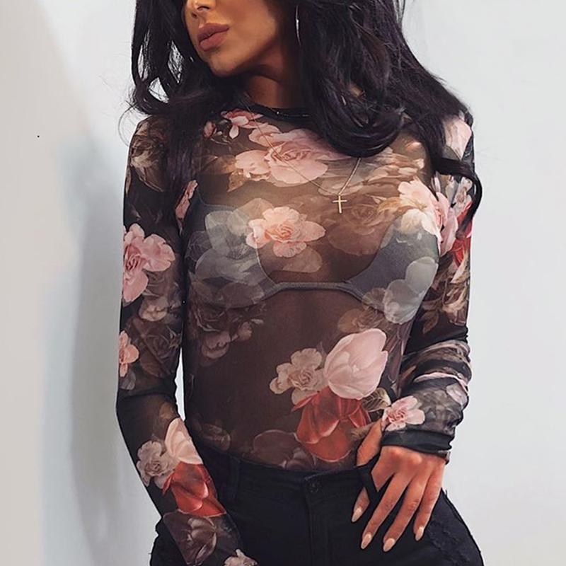 A stylish knitted floral print tight bodysuit for women featuring long sleeves and an o-neck design, perfect for clubbing or casual outings.