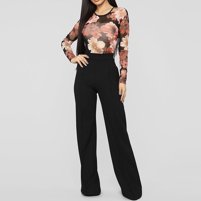 A stylish knitted floral print tight bodysuit for women featuring long sleeves and an o-neck design, perfect for clubbing or casual outings.