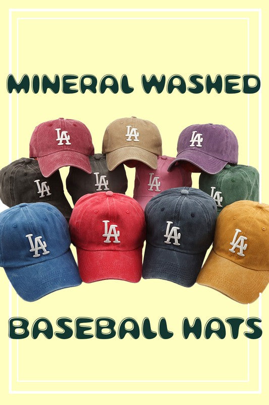 LA Embroidery Washed Baseball Hat with adjustable back strap, featuring a vintage look and stylish design.