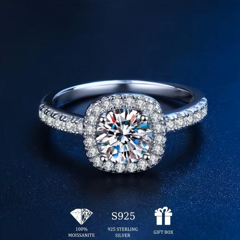 Ladies Moissanite Ring featuring a one-carat luxury inlaid design made of fine 925 silver, showcasing brilliance and elegance.