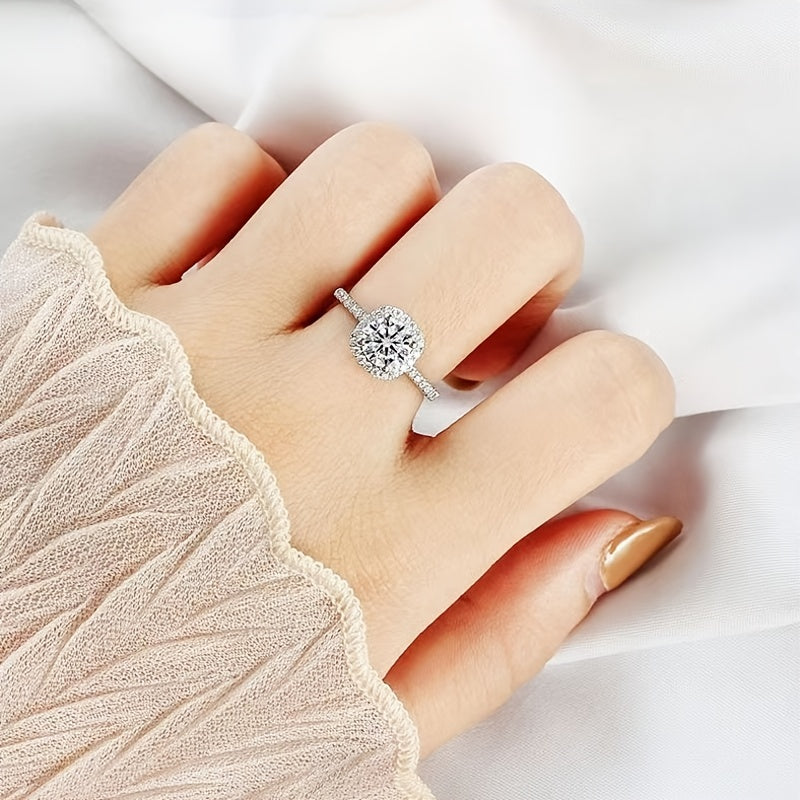 Ladies Moissanite Ring featuring a one-carat luxury inlaid design made of fine 925 silver, showcasing brilliance and elegance.