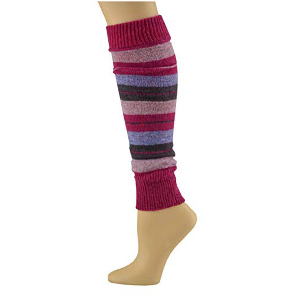 Ladies Striped Lambs Wool Leg Warmers in vibrant colors, showcasing their stylish design and warmth.