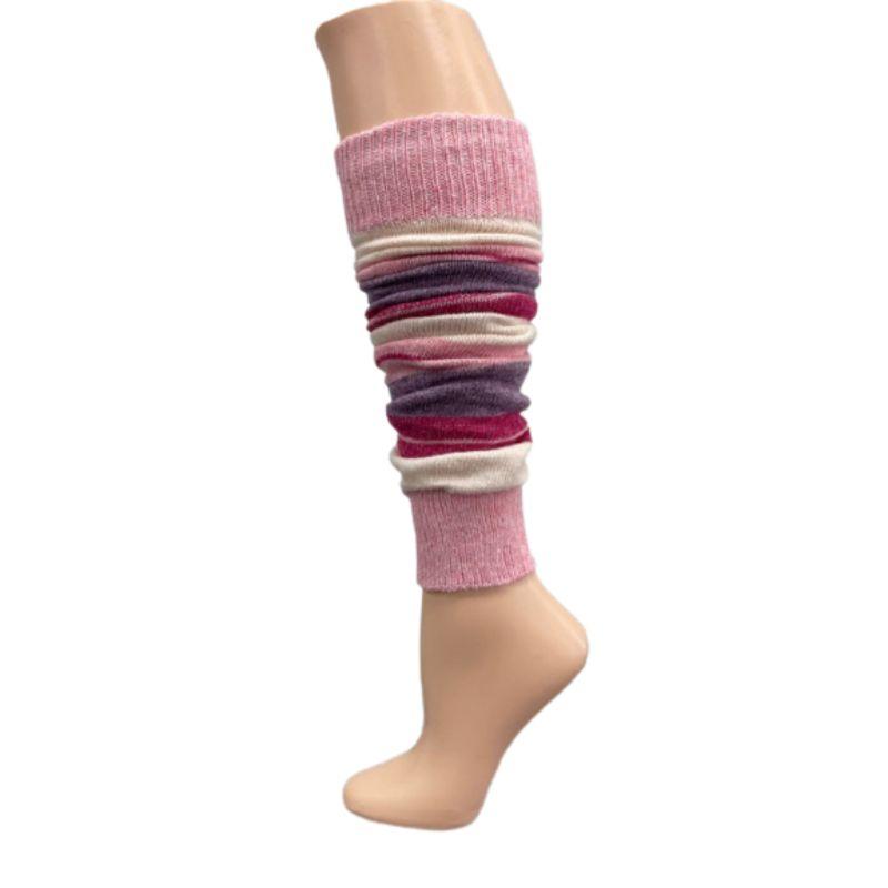 Ladies Striped Lambs Wool Leg Warmers in vibrant colors, showcasing their stylish design and warmth.