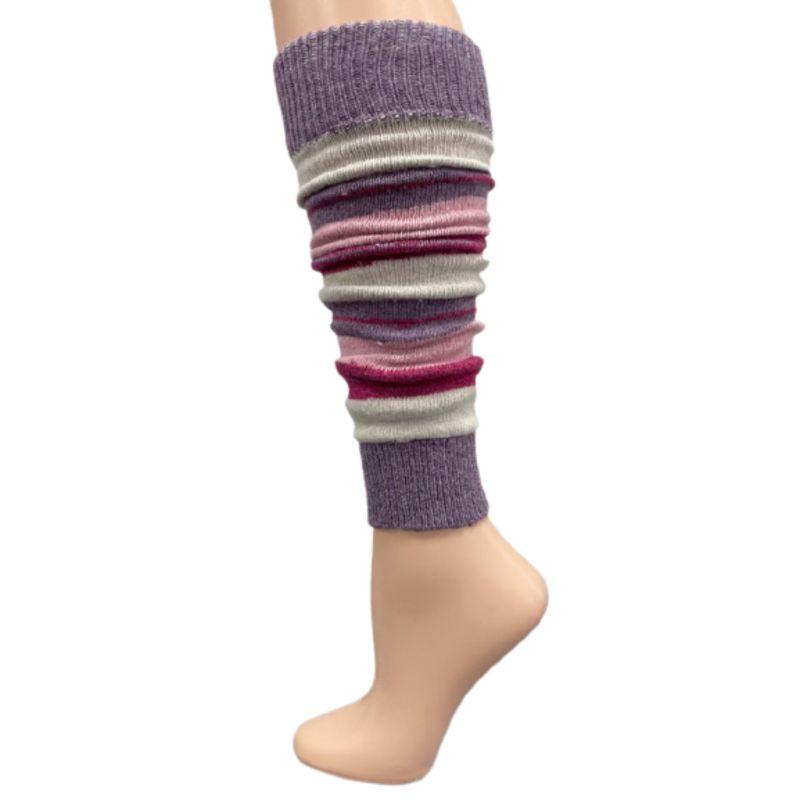 Ladies Striped Lambs Wool Leg Warmers in vibrant colors, showcasing their stylish design and warmth.