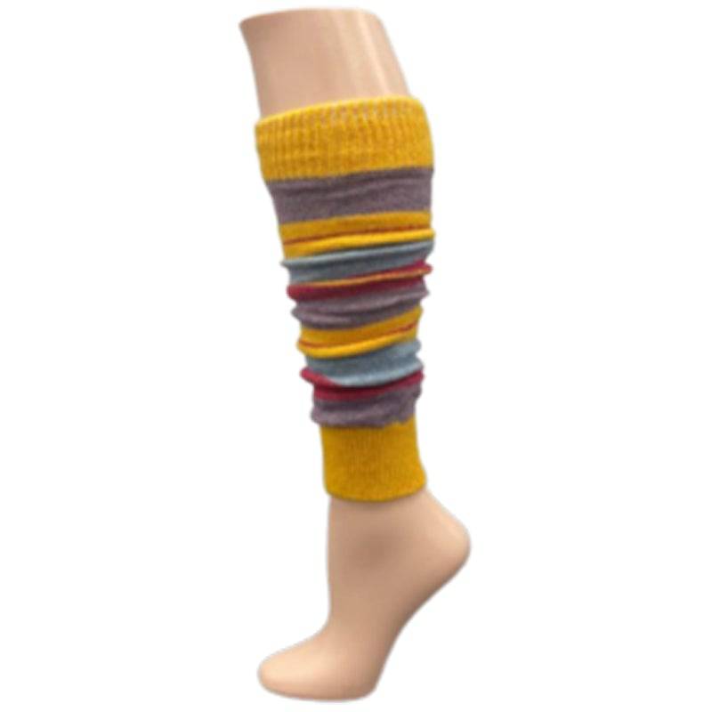 Ladies Striped Lambs Wool Leg Warmers in vibrant colors, showcasing their stylish design and warmth.