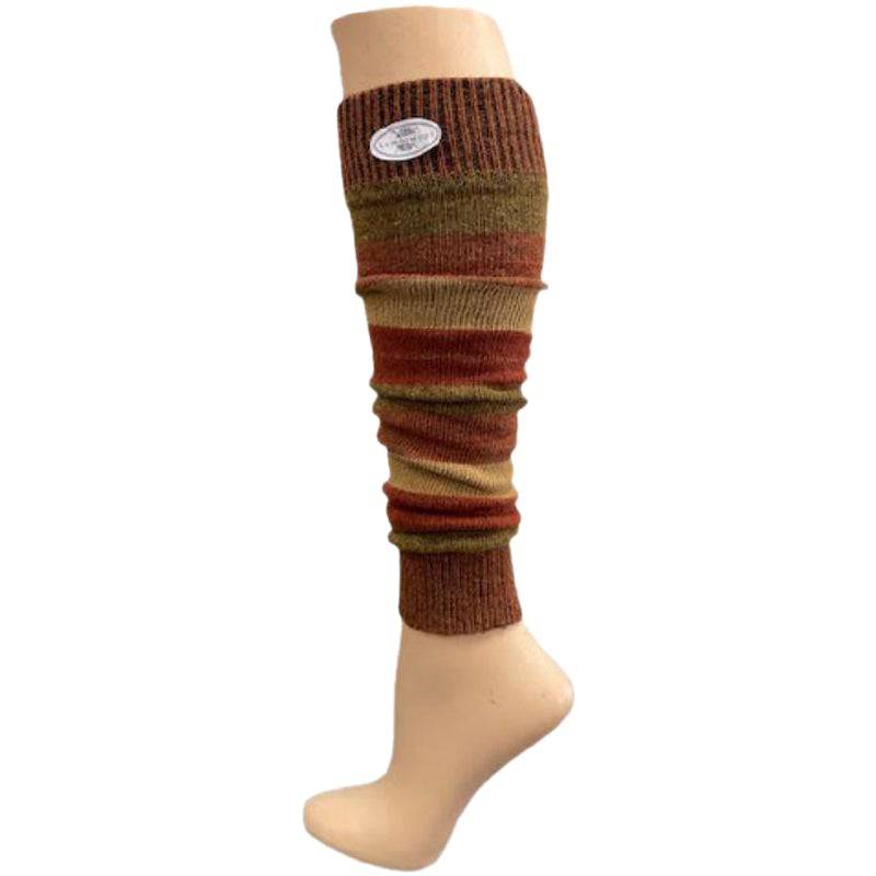 Ladies Striped Lambs Wool Leg Warmers in vibrant colors, showcasing their stylish design and warmth.