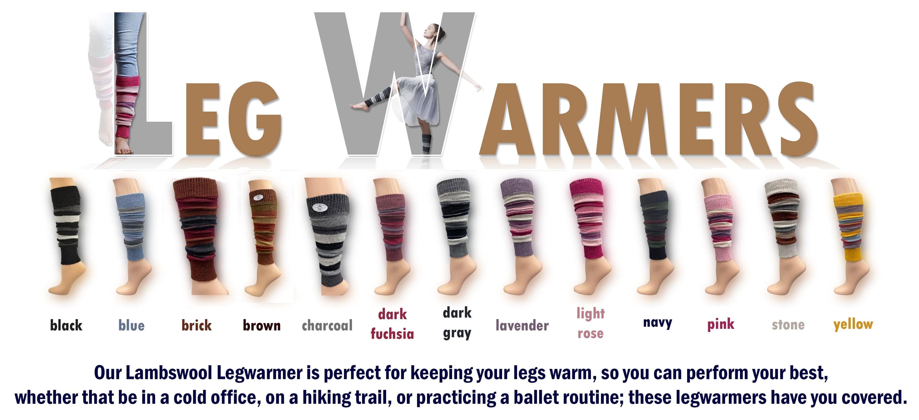 Ladies Striped Lambs Wool Leg Warmers in vibrant colors, showcasing their stylish design and warmth.