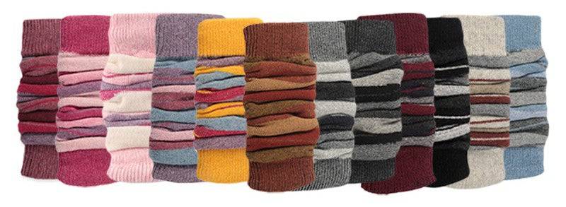 Ladies Striped Lambs Wool Leg Warmers in vibrant colors, showcasing their stylish design and warmth.