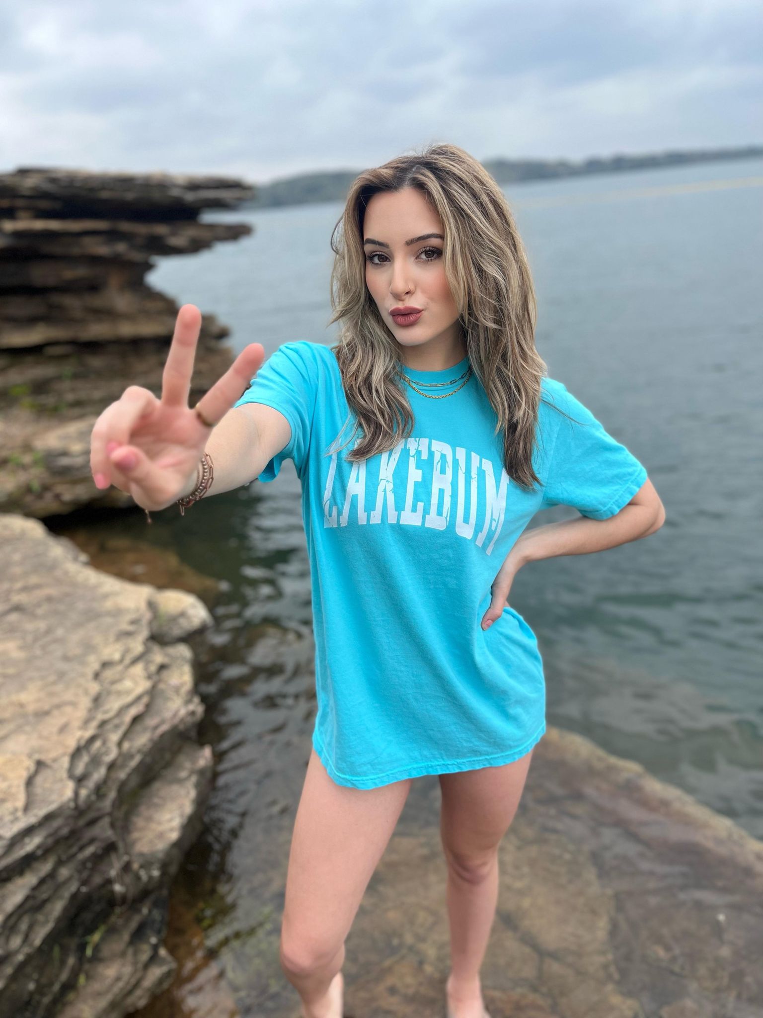 Bright blue LakeBum Tee made of 100% cotton, perfect for summer outings.