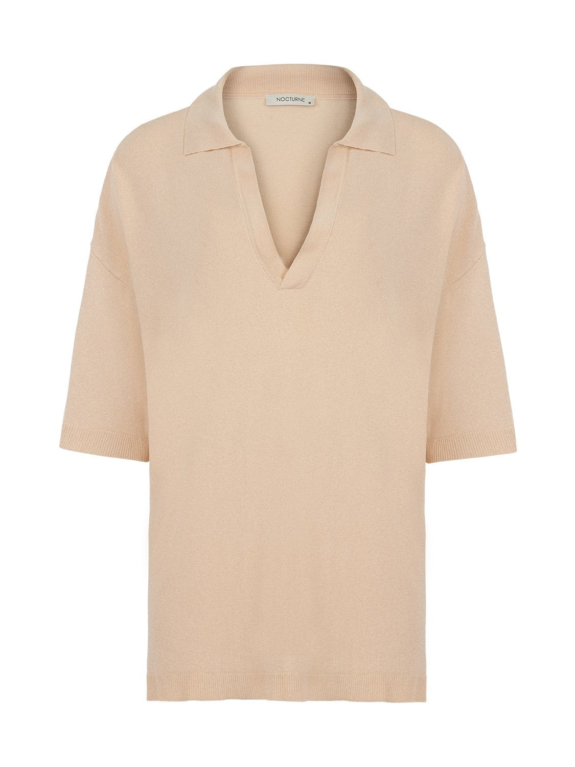 A stylish Lapel Collar Knit Top featuring a flowy dropped shoulder design, perfect for summer wear.