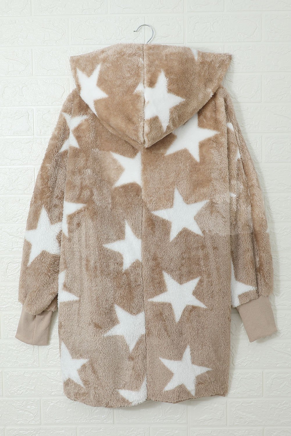 Lapel Collar Scatter Star Fuzzy Coat featuring a stylish lapel collar, scatter star print, and cozy fuzzy material.