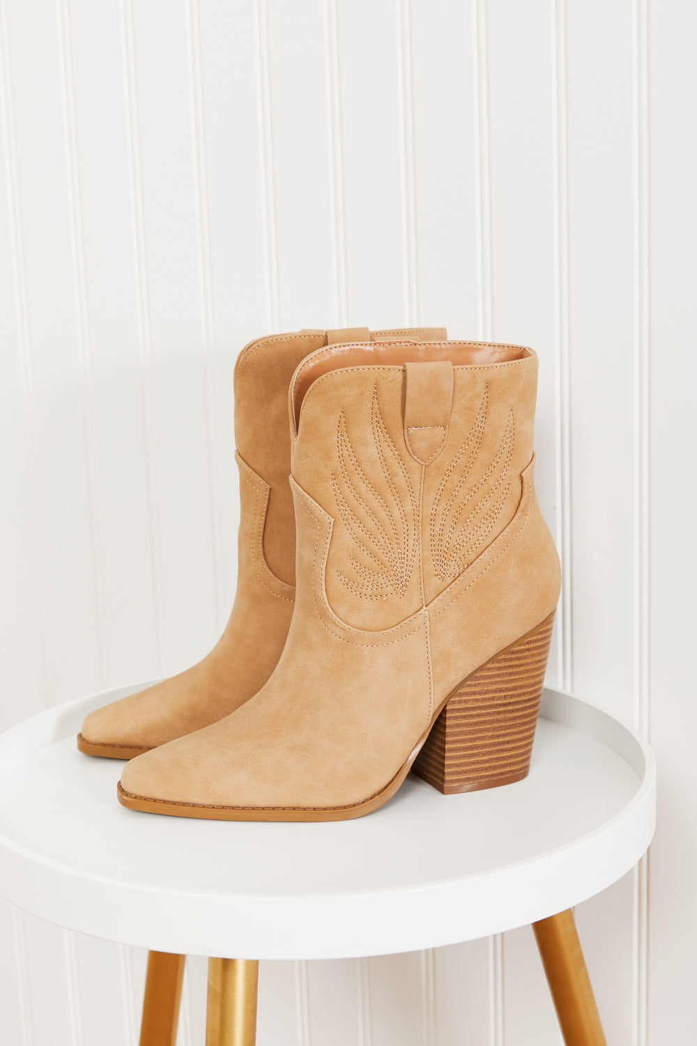 Lasso My Heart Cowboy Booties featuring a classic Western design with point toe and block heels in soft nubuck material.