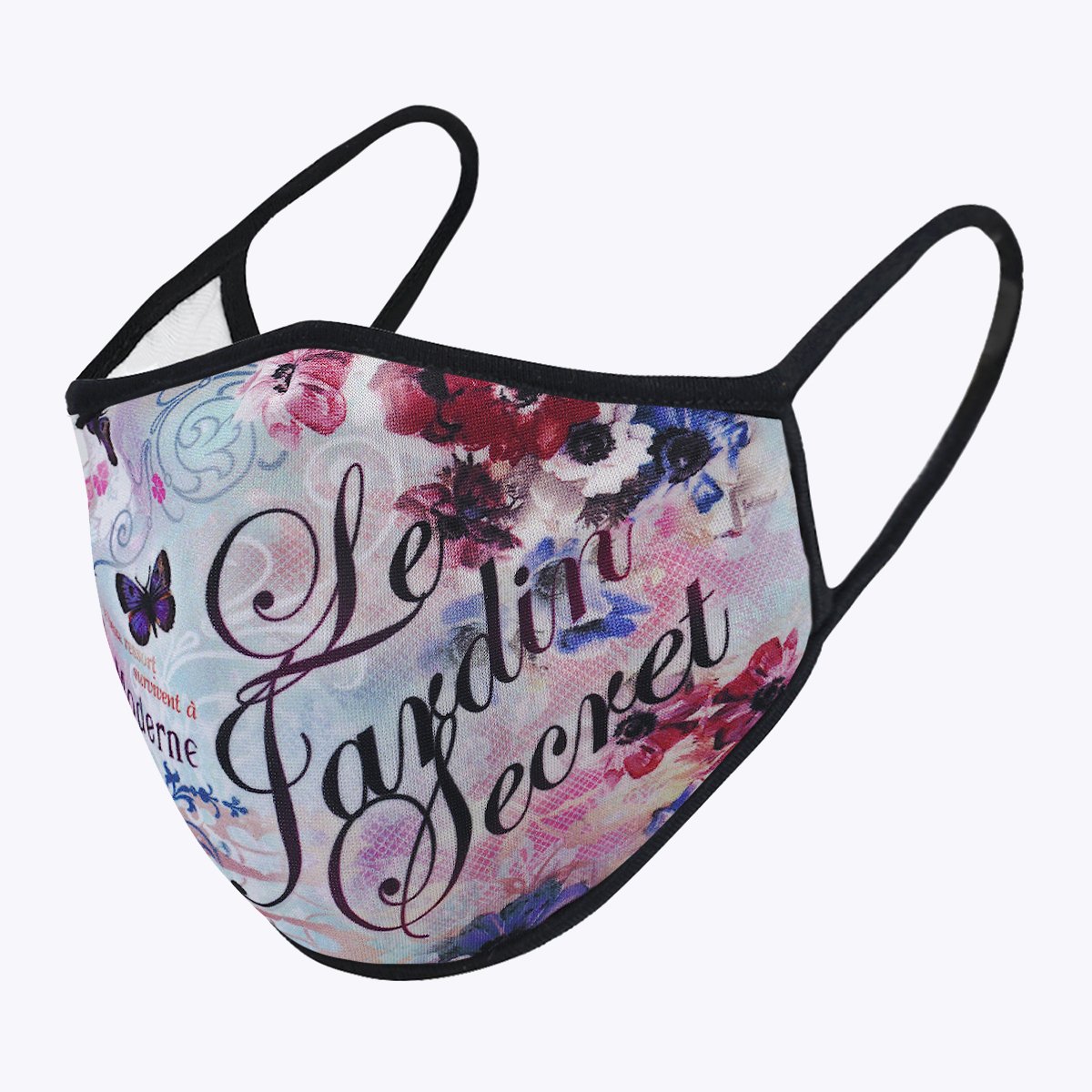 Le Jardin Secret 3-Layered Face Cover featuring a unique print design, made of polyester and cotton, suitable for unisex wear.