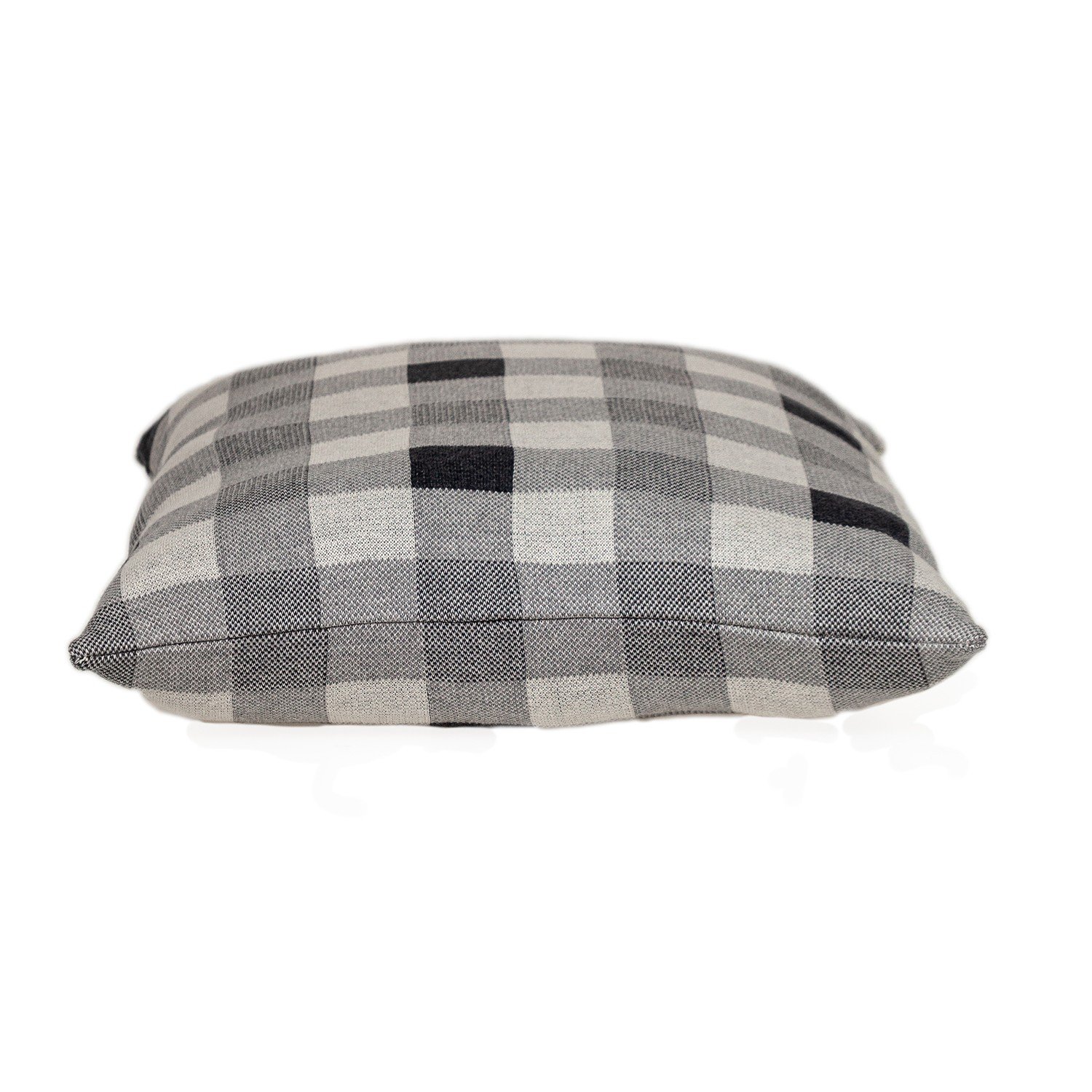 Lead Grey Checkered Pillow made from 100% cotton with a stylish checkered pattern in shades of grey, perfect for home decor.