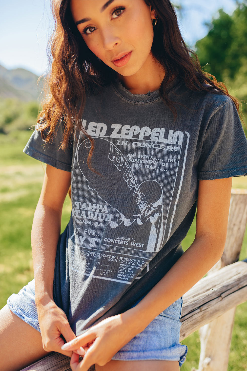 Led Zeppelin 1973 Sunkissed Tee made from organic cotton, featuring a vintage design with sun-kissed fabric, perfect for music lovers.