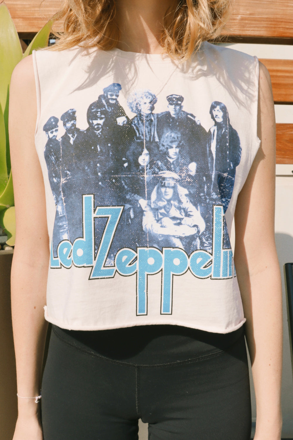 Led Zeppelin II tank top in ivory color, featuring a boxy fit and cropped design, made from 100% organic cotton.