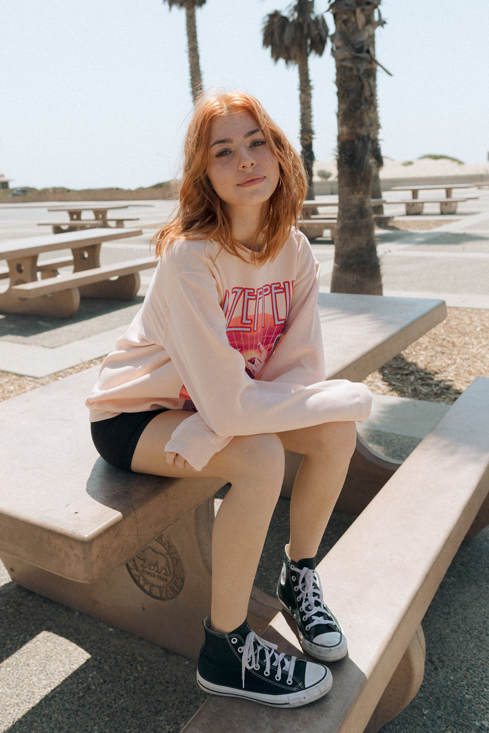 Pacific Pink Led Zeppelin Sweatshirt featuring a crew neck and raglan sleeves, made from 100% organic cotton.