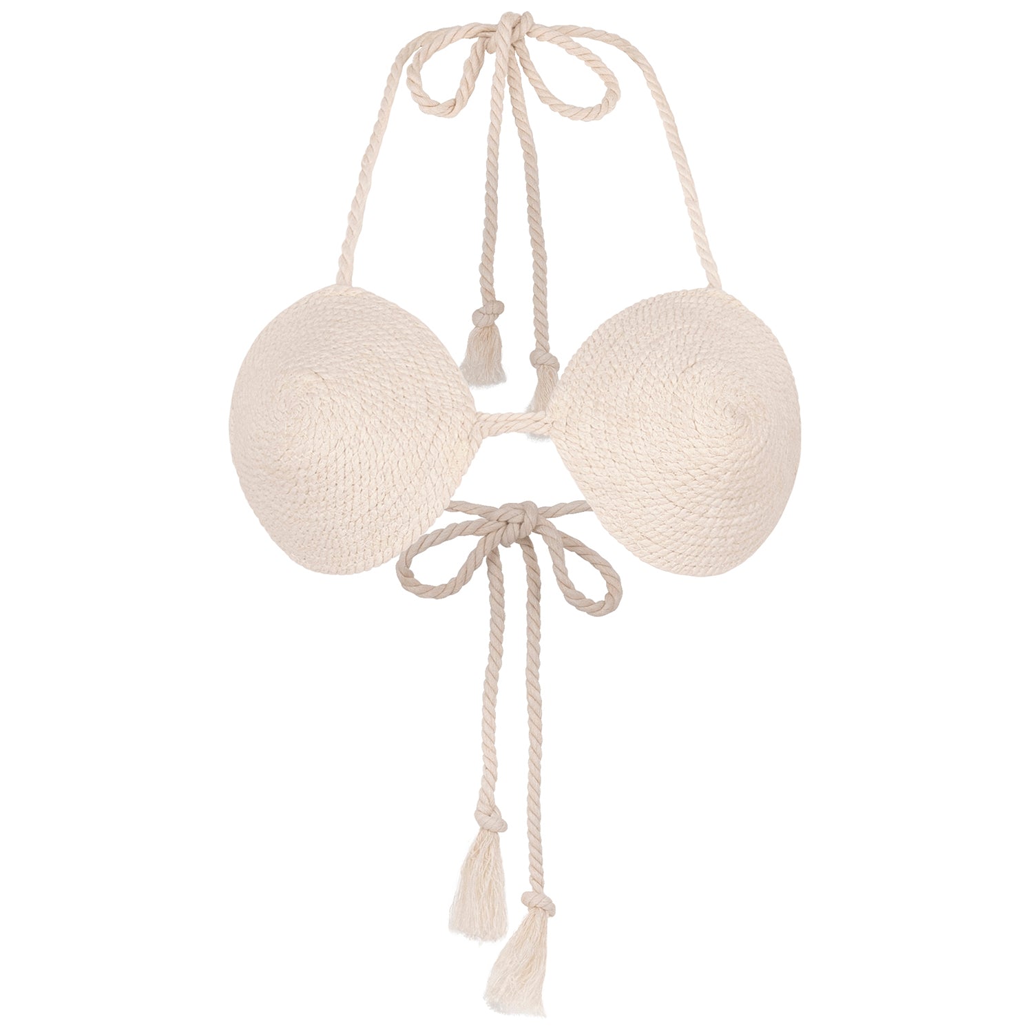 LEIA Cotton Rope Bikini Top in Off-white, showcasing natural cotton ropes and elegant design.