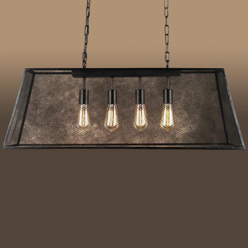 Lemuela 4-light Black Edison Island Chandelier featuring a fishnet-like shade and four light bulbs, ideal for kitchens and dining areas.